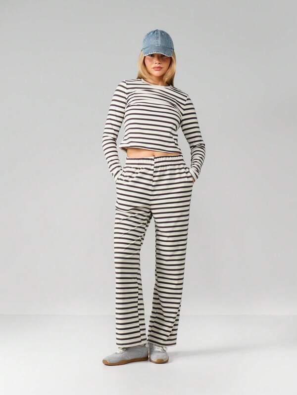 Missguided MISSGUIDED Striped Long Sleeve Crew Neck Lounge Set