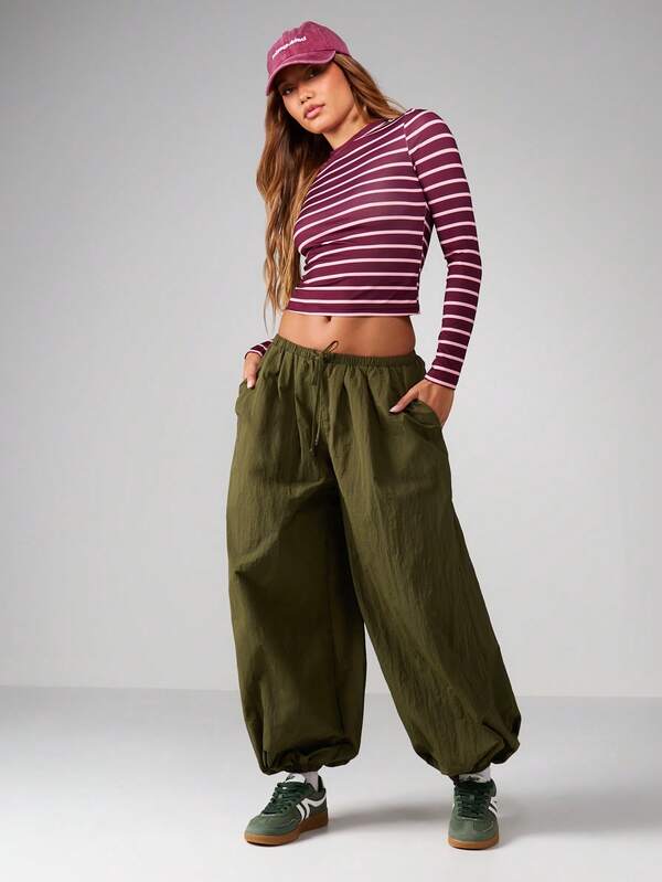 Missguided MISSGUIDED Striped Long Sleeve Crew Neck T-Shirt