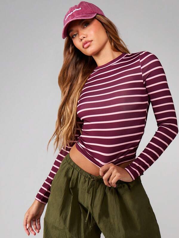 missguided MISSGUIDED Striped Long Sleeve Crew Neck T-Shirt