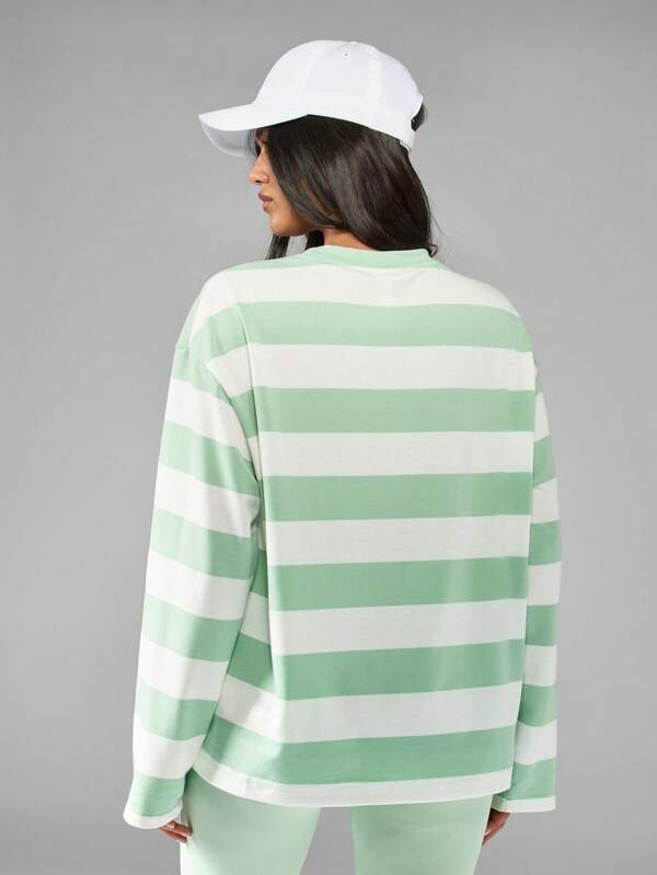 Missguided MISSGUIDED Striped Long Sleeve Crewneck T-Shirt With Text Print