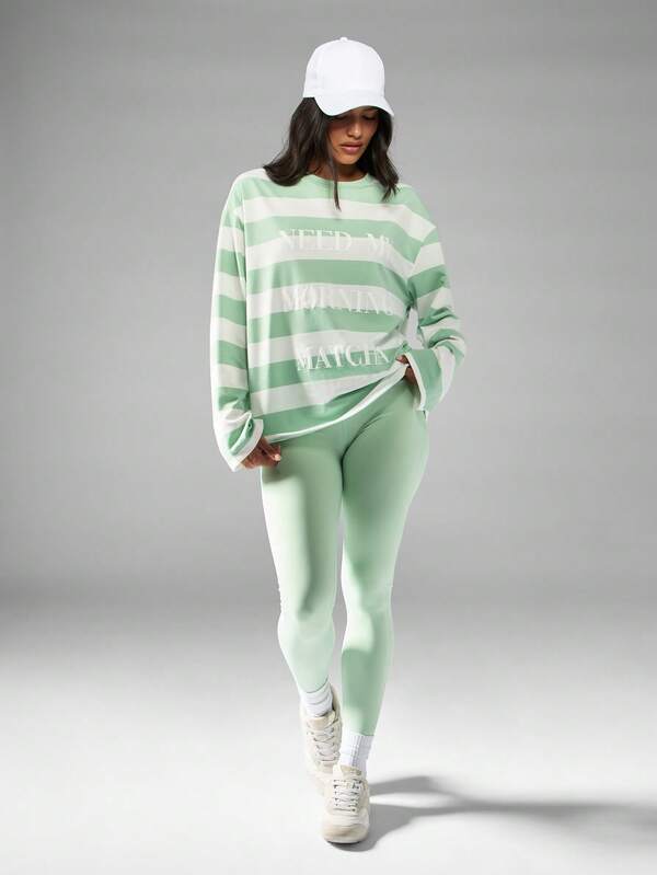Missguided MISSGUIDED Striped Long Sleeve Crewneck T-Shirt With Text Print