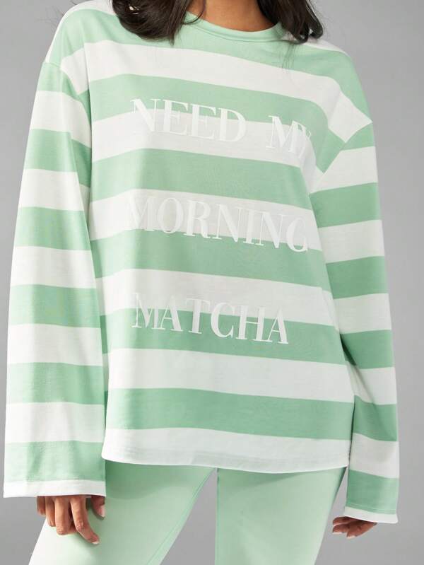 missguided MISSGUIDED Striped Long Sleeve Crewneck T-Shirt With Text Print