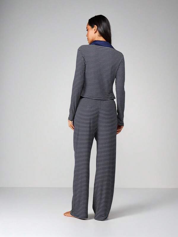Missguided MISSGUIDED Striped Long Sleeve Lounge Set With Collar