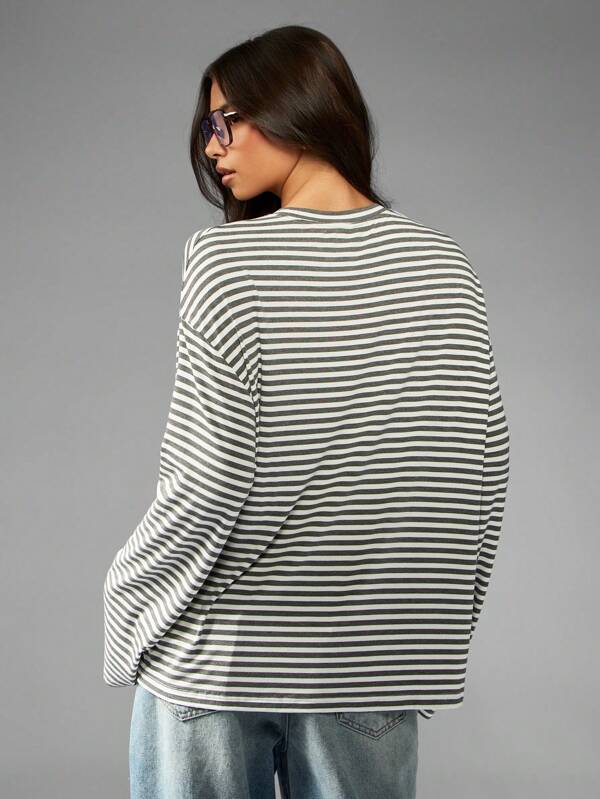 Missguided MISSGUIDED Striped Long Sleeve T Shirt With Numeric Print