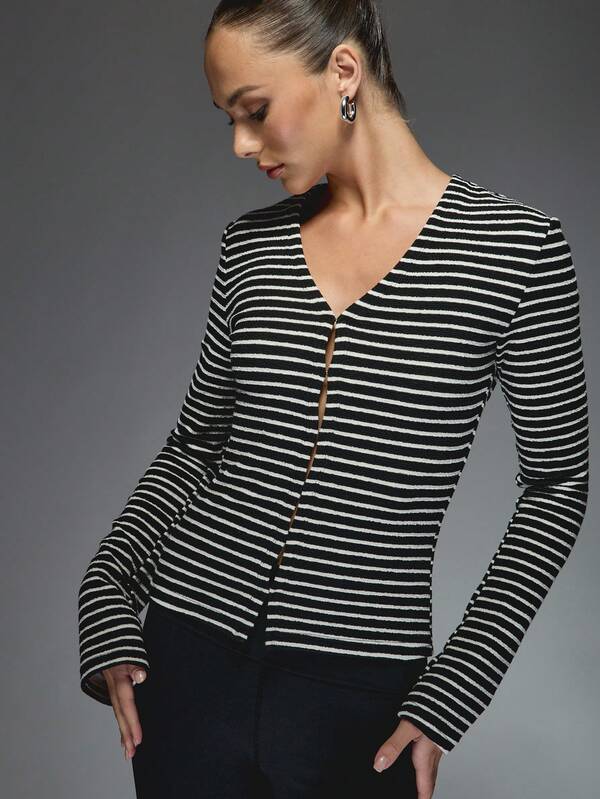 Missguided MISSGUIDED Striped Long Sleeves Buttoned Top