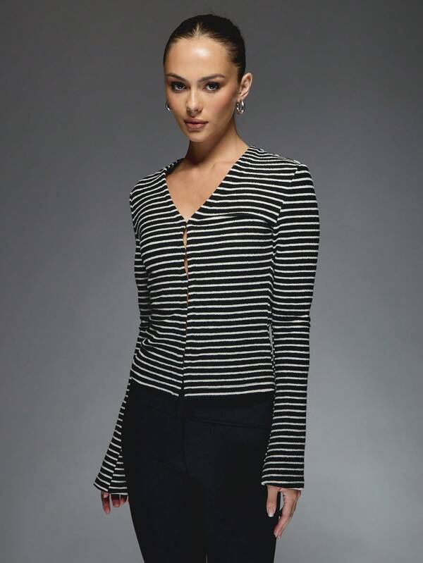 missguided MISSGUIDED Striped Long Sleeves Buttoned Top