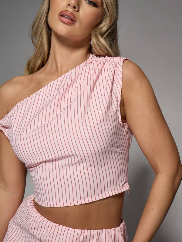 Missguided MISSGUIDED Striped One Shoulder Two-Piece Matching Outfit