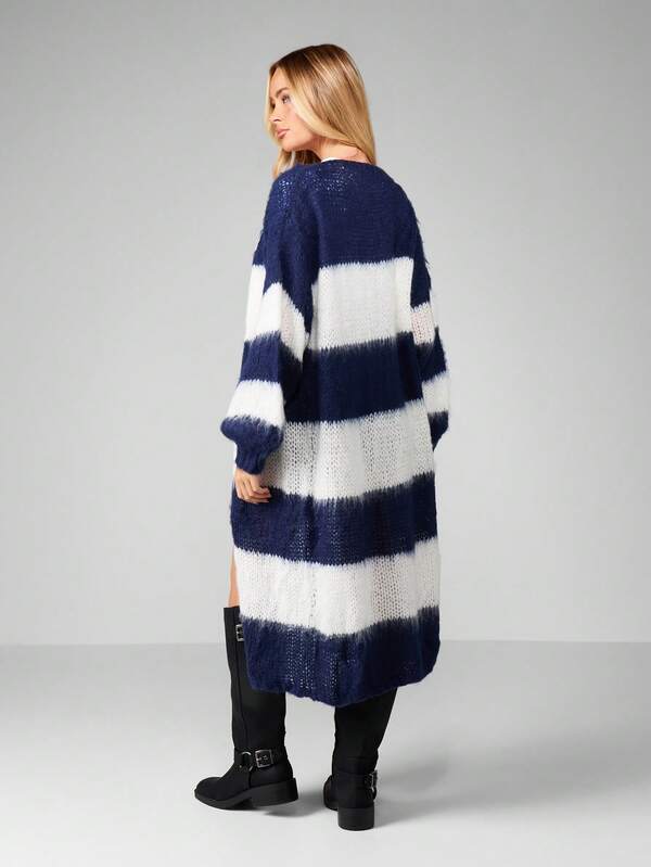 Missguided MISSGUIDED Striped Open Front Cardigan With Cozy Knit