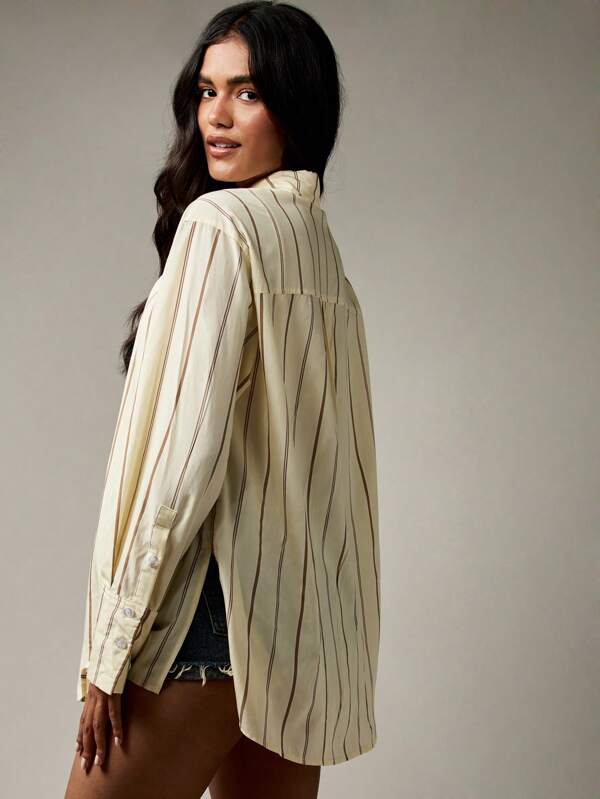 Missguided MISSGUIDED Striped Oversized Button Down Blouse With Long Sleeves