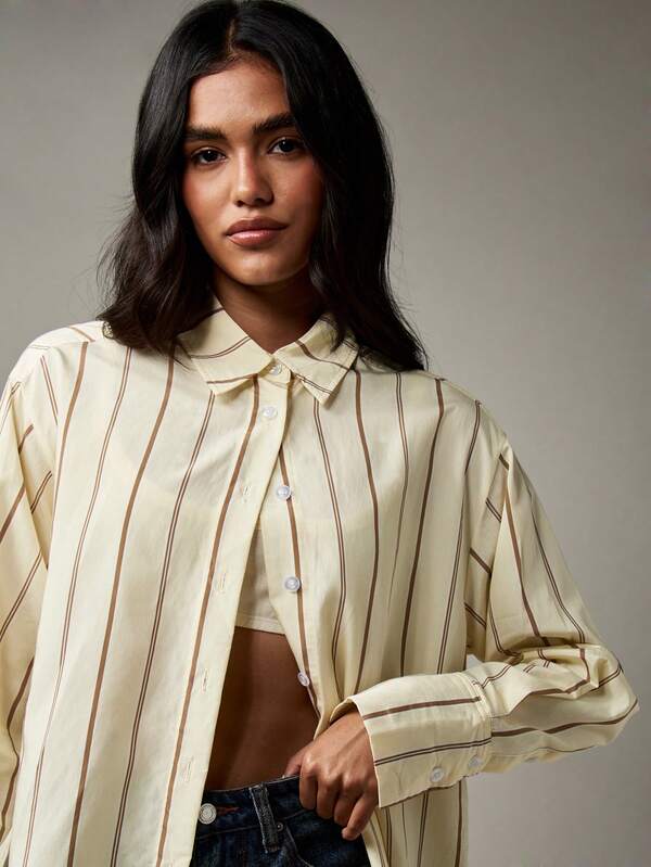 Missguided MISSGUIDED Striped Oversized Button Down Blouse With Long Sleeves