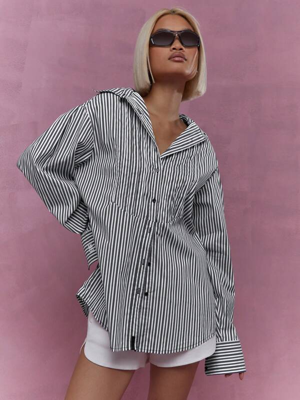 missguided MISSGUIDED Striped Oversized Shirt Blouse