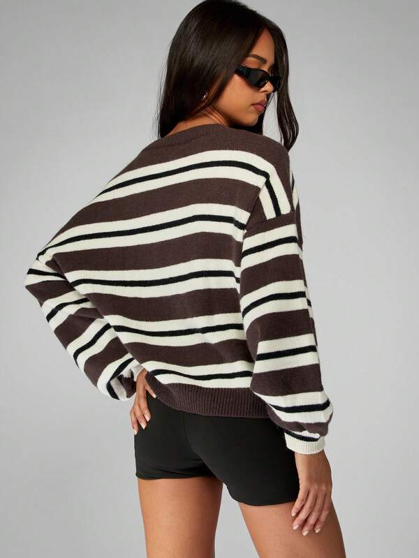 Missguided MISSGUIDED Striped Oversized Sweater With Balloon Sleeves And Ribbed Trim