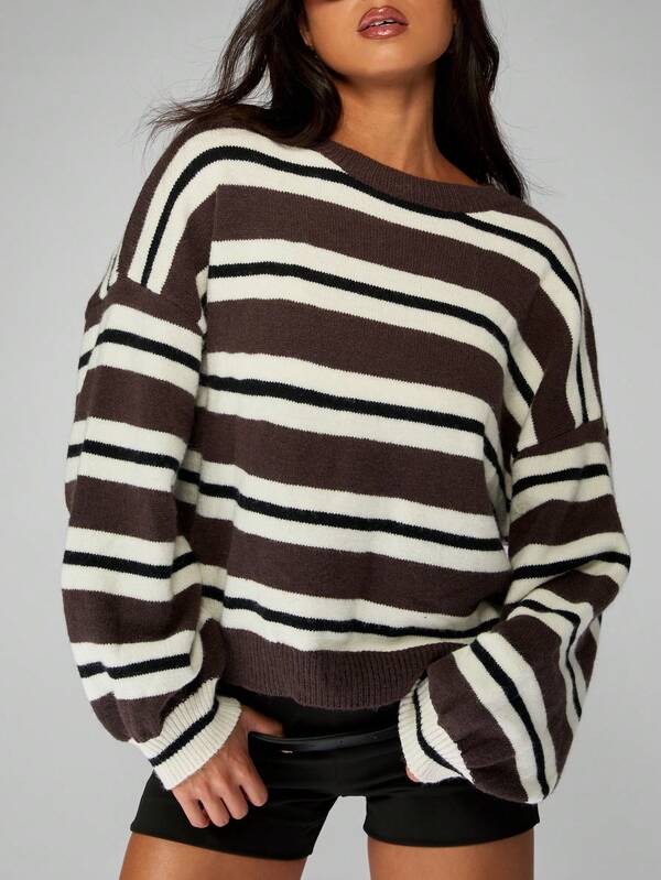 Missguided MISSGUIDED Striped Oversized Sweater With Balloon Sleeves And Ribbed Trim