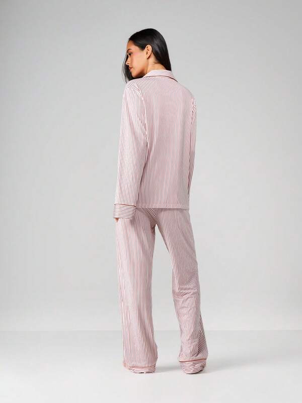 Missguided MISSGUIDED Striped Pajama Set With Button Up Shirt