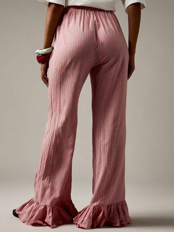 Missguided MISSGUIDED Striped Palazzo Pants With Ruffle Hem Detail