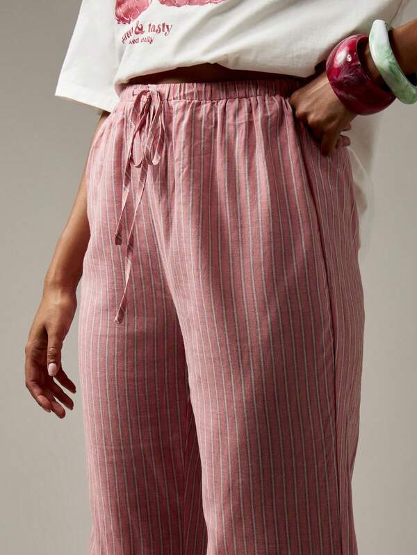 Missguided MISSGUIDED Striped Palazzo Pants With Ruffle Hem Detail