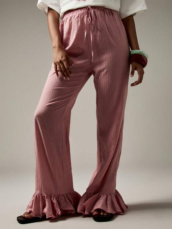 Missguided MISSGUIDED Striped Palazzo Pants With Ruffle Hem Detail