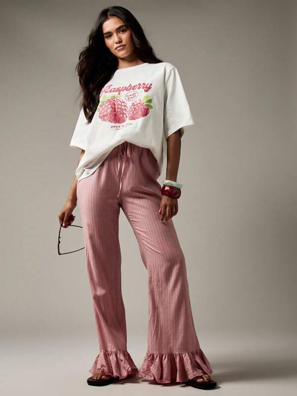 missguided MISSGUIDED Striped Palazzo Pants With Ruffle Hem Detail