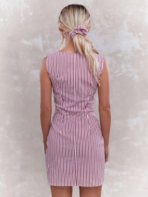 Missguided MISSGUIDED Striped Pintuck Sleeveless Mini Sheath Dress With Matching Scrunchie