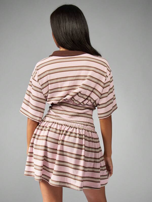 Missguided MISSGUIDED Striped Polo Mini Dress With Smocked Waist