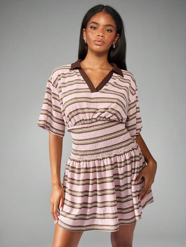 Missguided MISSGUIDED Striped Polo Mini Dress With Smocked Waist