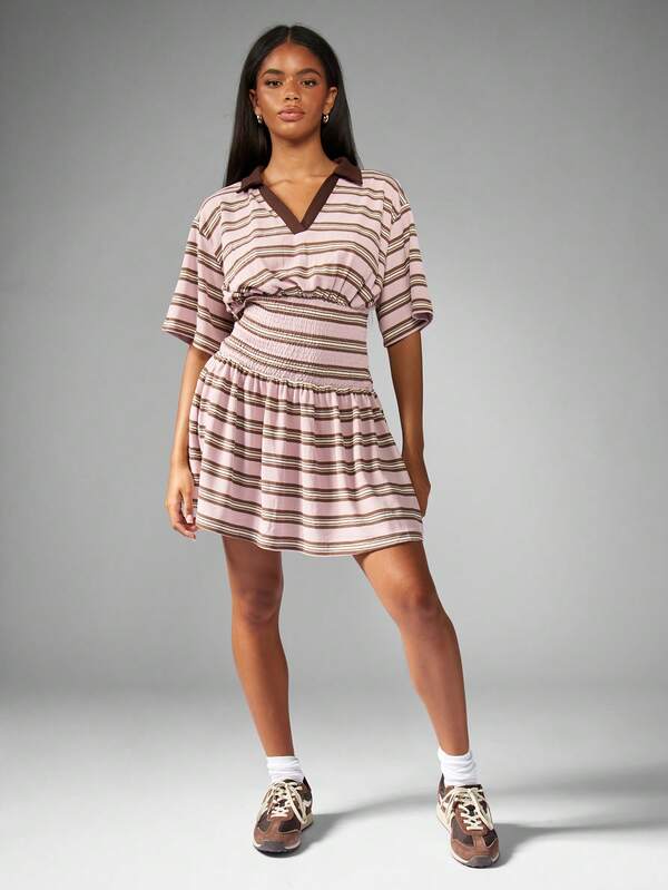 Missguided MISSGUIDED Striped Polo Mini Dress With Smocked Waist