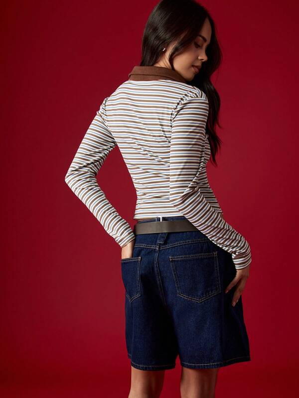 Missguided MISSGUIDED Striped Polo With Contrast Collar