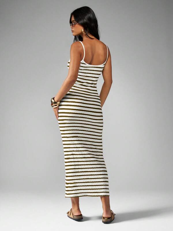 Missguided MISSGUIDED Striped Ribbed Bodycon Maxi Dress
