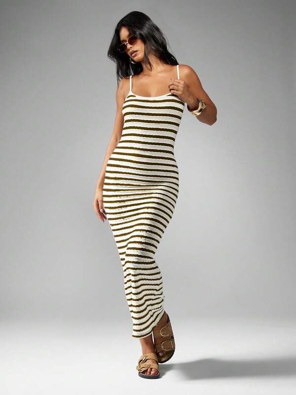 Missguided MISSGUIDED Striped Ribbed Bodycon Maxi Dress