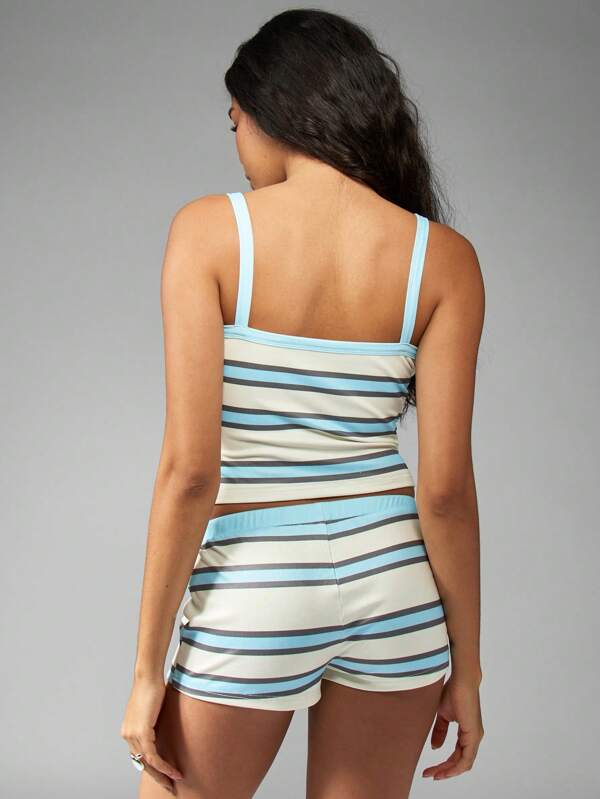 Missguided MISSGUIDED Striped Ribbed Knit Athletic Tank Top Boy Shorts Two Piece Outfit