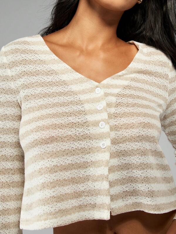 Missguided MISSGUIDED Striped Ribbed Knit Cardigan And Shorts Two Piece Set