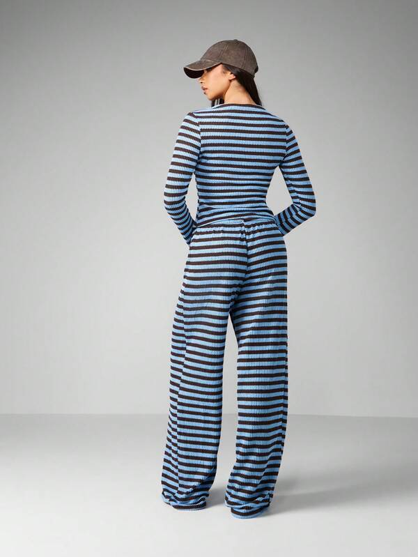 Missguided MISSGUIDED Striped Ribbed Knit Cardigan And Wide Leg Pants