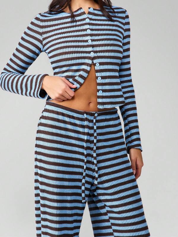 Missguided MISSGUIDED Striped Ribbed Knit Cardigan And Wide Leg Pants