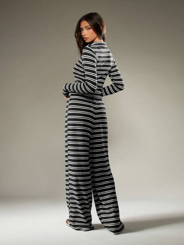 Missguided MISSGUIDED Striped Ribbed Knit Coord With Long Sleeves