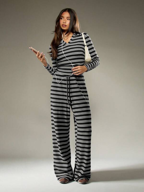 missguided MISSGUIDED Striped Ribbed Knit Coord With Long Sleeves