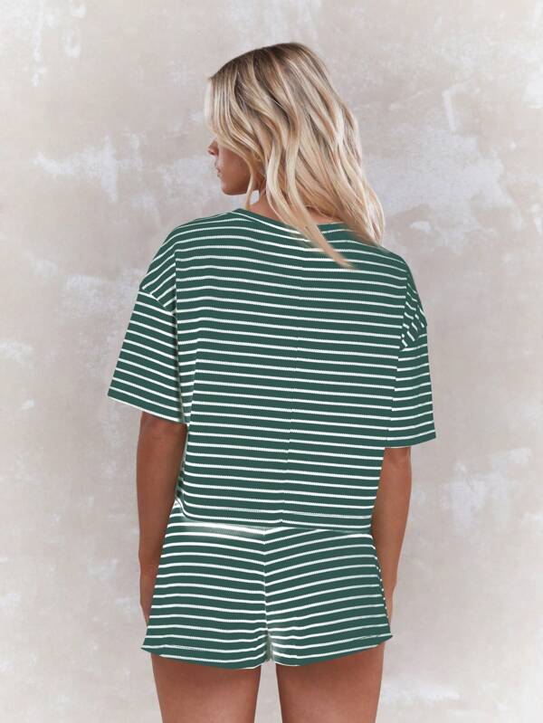 Missguided MISSGUIDED Striped Ribbed Knit T-Shirt Shorts Set