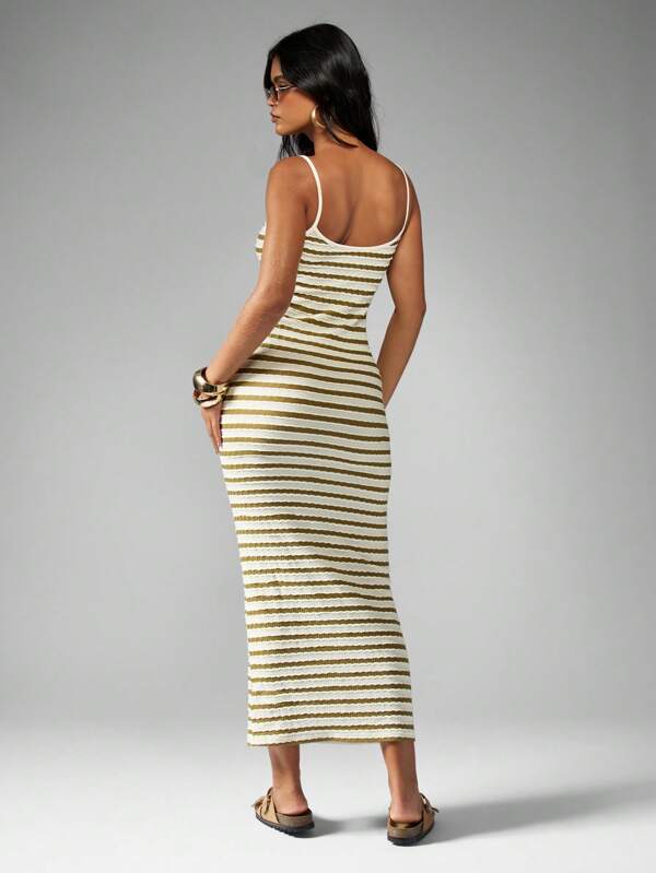 Missguided MISSGUIDED Striped Ribbed Knit Tank Style Bodycon Maxi Dress
