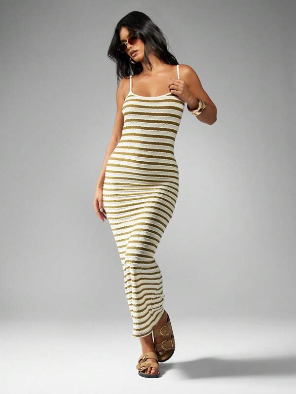 Missguided MISSGUIDED Striped Ribbed Knit Tank Style Bodycon Maxi Dress