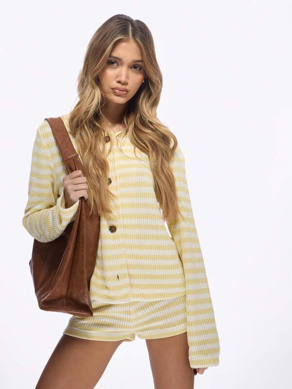 Missguided MISSGUIDED Striped Ribbed Knit Two-Piece Set