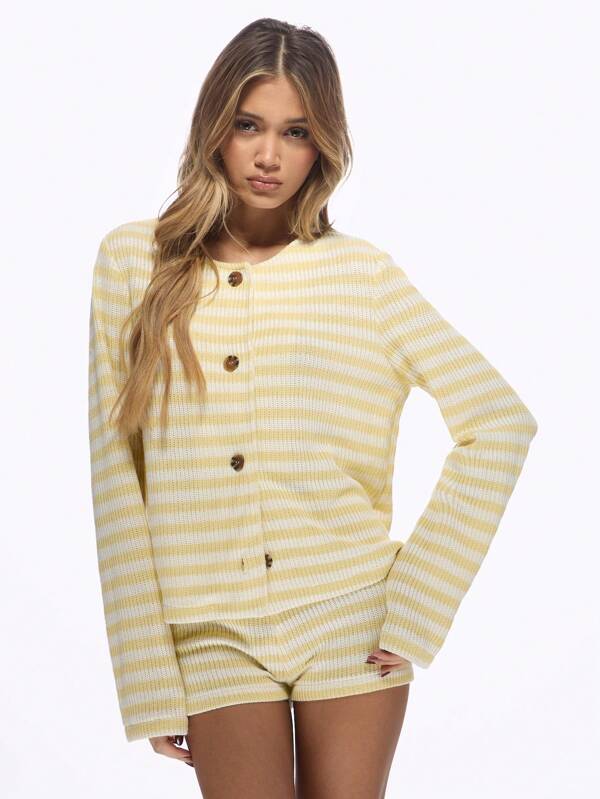 missguided MISSGUIDED Striped Ribbed Knit Two-Piece Set