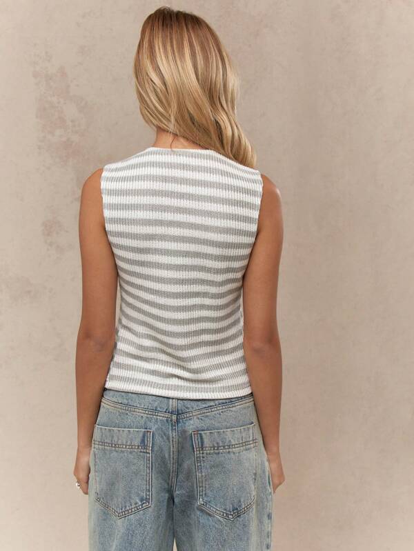 Missguided MISSGUIDED Striped Ribbed Knit Vest With Button Front And Collar