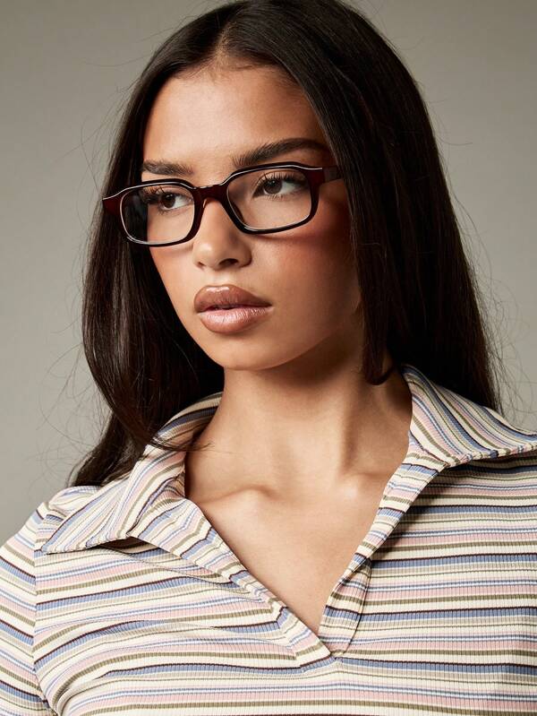 Missguided MISSGUIDED Striped Ribbed Polo Crop Top With Collar