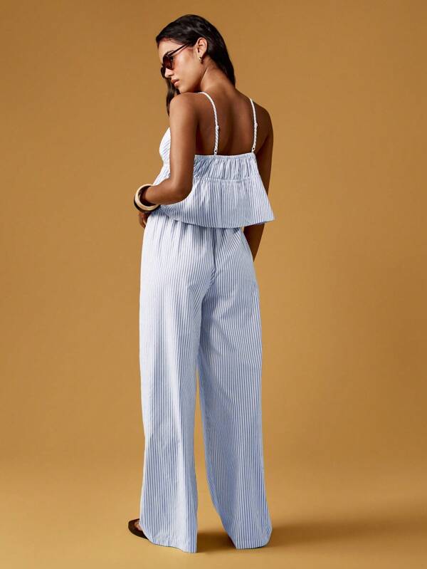 Missguided MISSGUIDED Striped Ruffle Cami Top With Wide Leg Pants Coord