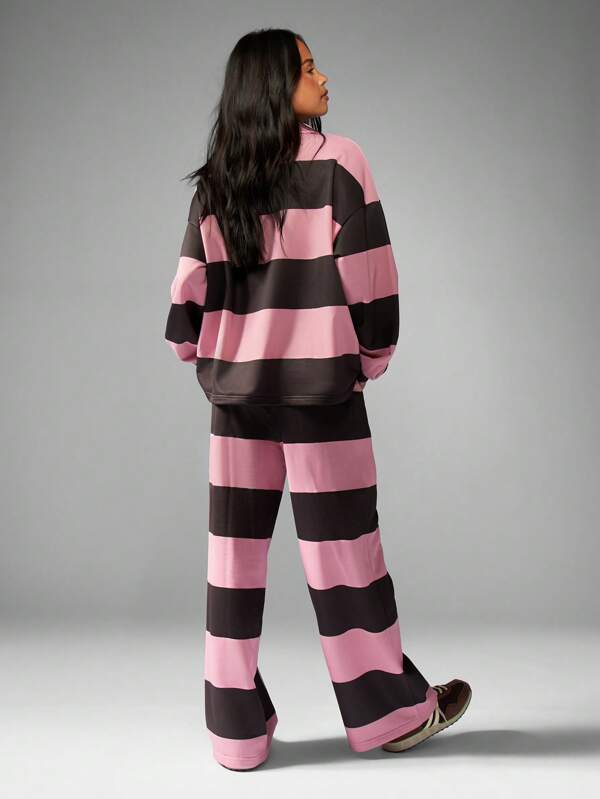 Missguided MISSGUIDED Striped Rugby Collared Set With Wide Leg Pants