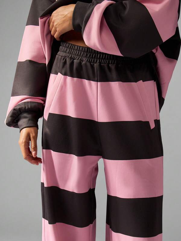Missguided MISSGUIDED Striped Rugby Collared Set With Wide Leg Pants