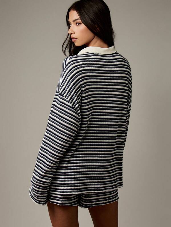 Missguided MISSGUIDED Striped Rugby Collared Top With Matching Shorts