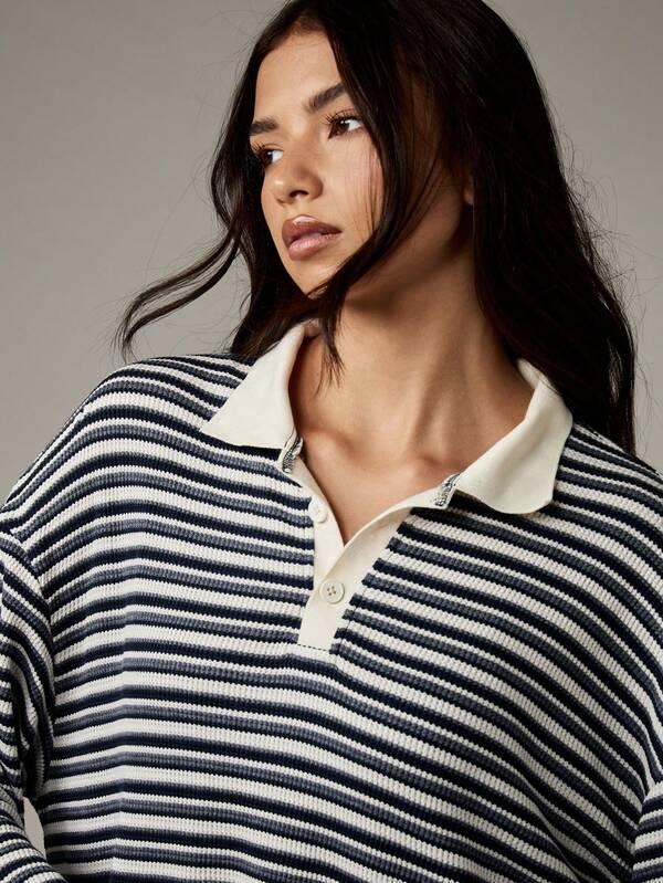 Missguided MISSGUIDED Striped Rugby Collared Top With Matching Shorts