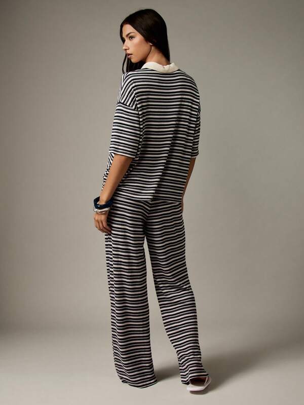 Missguided MISSGUIDED Striped Rugby Polo And Wide Leg Pants Coordinate