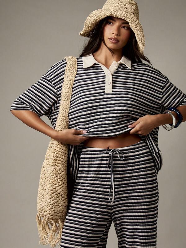 Missguided MISSGUIDED Striped Rugby Polo And Wide Leg Pants Coordinate