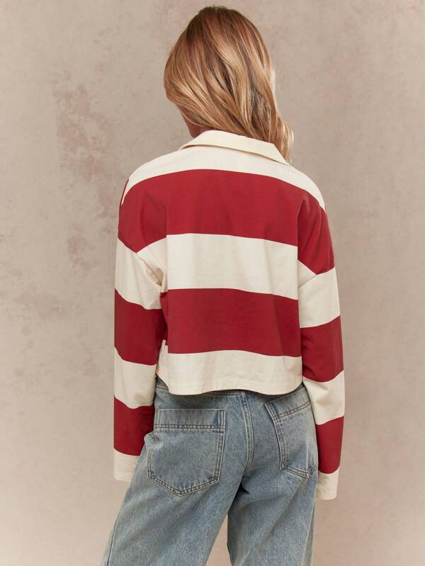 Missguided MISSGUIDED Striped Rugby Polo Crop Top With Collared Neckline